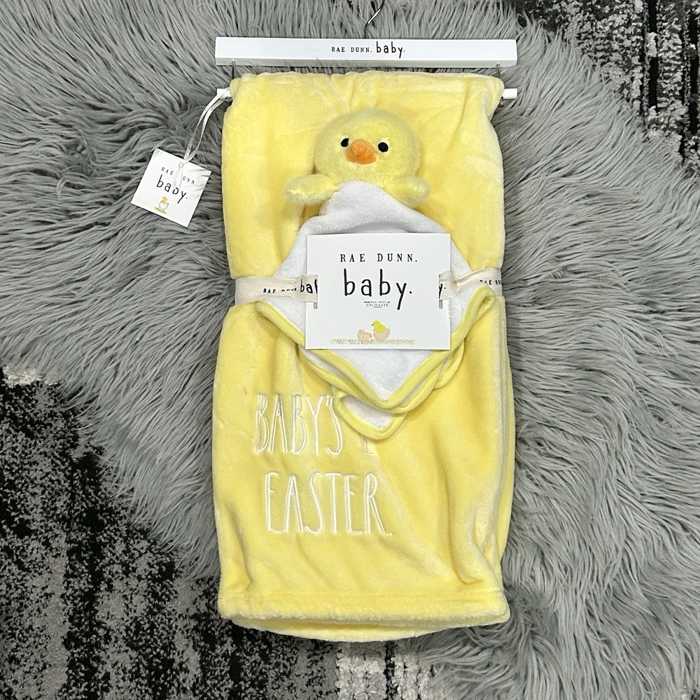 Rae Dunn Yellow Baby Plush Blanket 1st Easter Unisex Plush Chick Lovie NEW